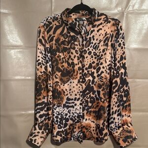 Renuar Animal Print Blouse in Brown and Black